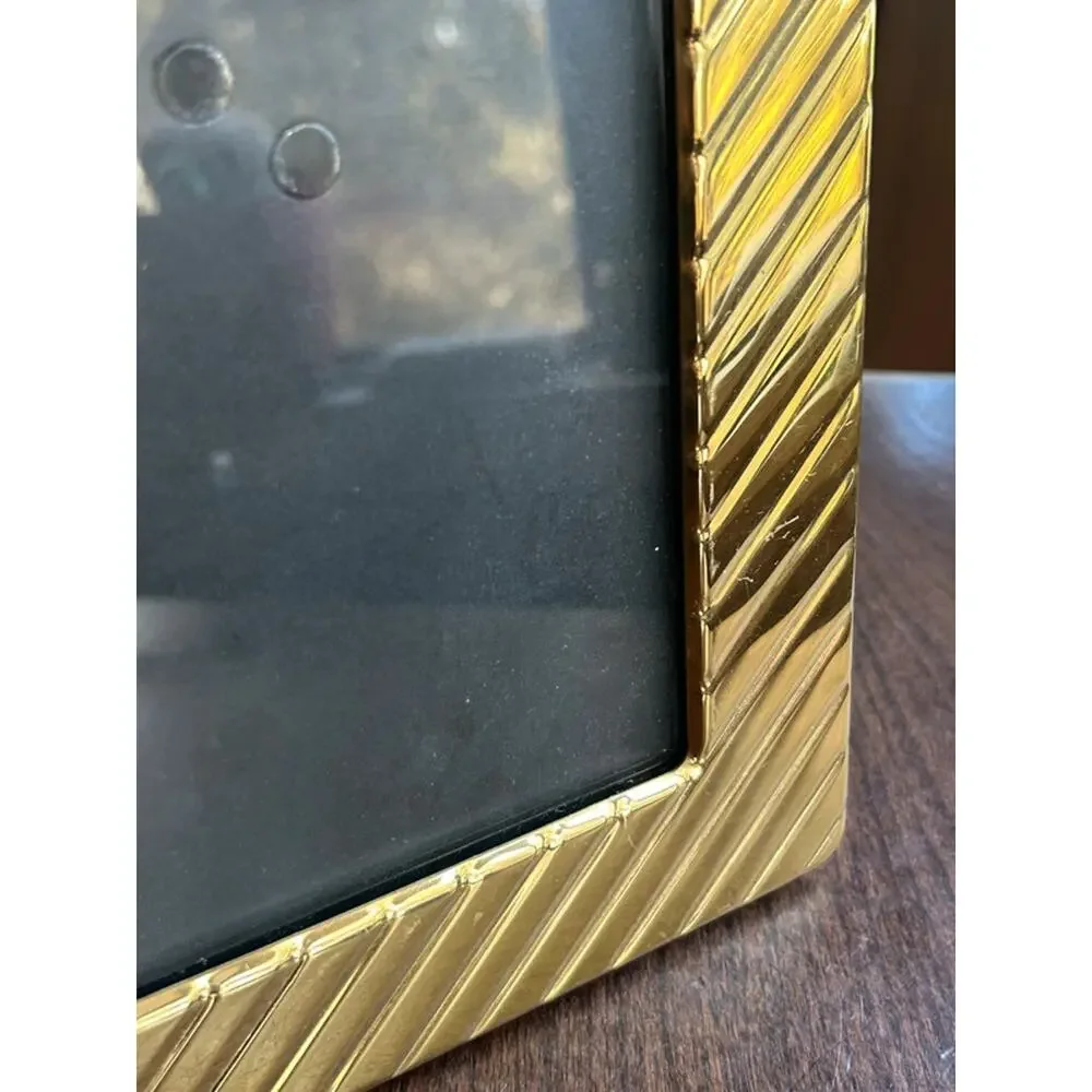 vintage solid brass picture frame diagonal ribbed pattern
